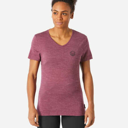 Women's Travel Trekking Merino Wool Short-Sleeved T-Shirt - TRAVEL 500