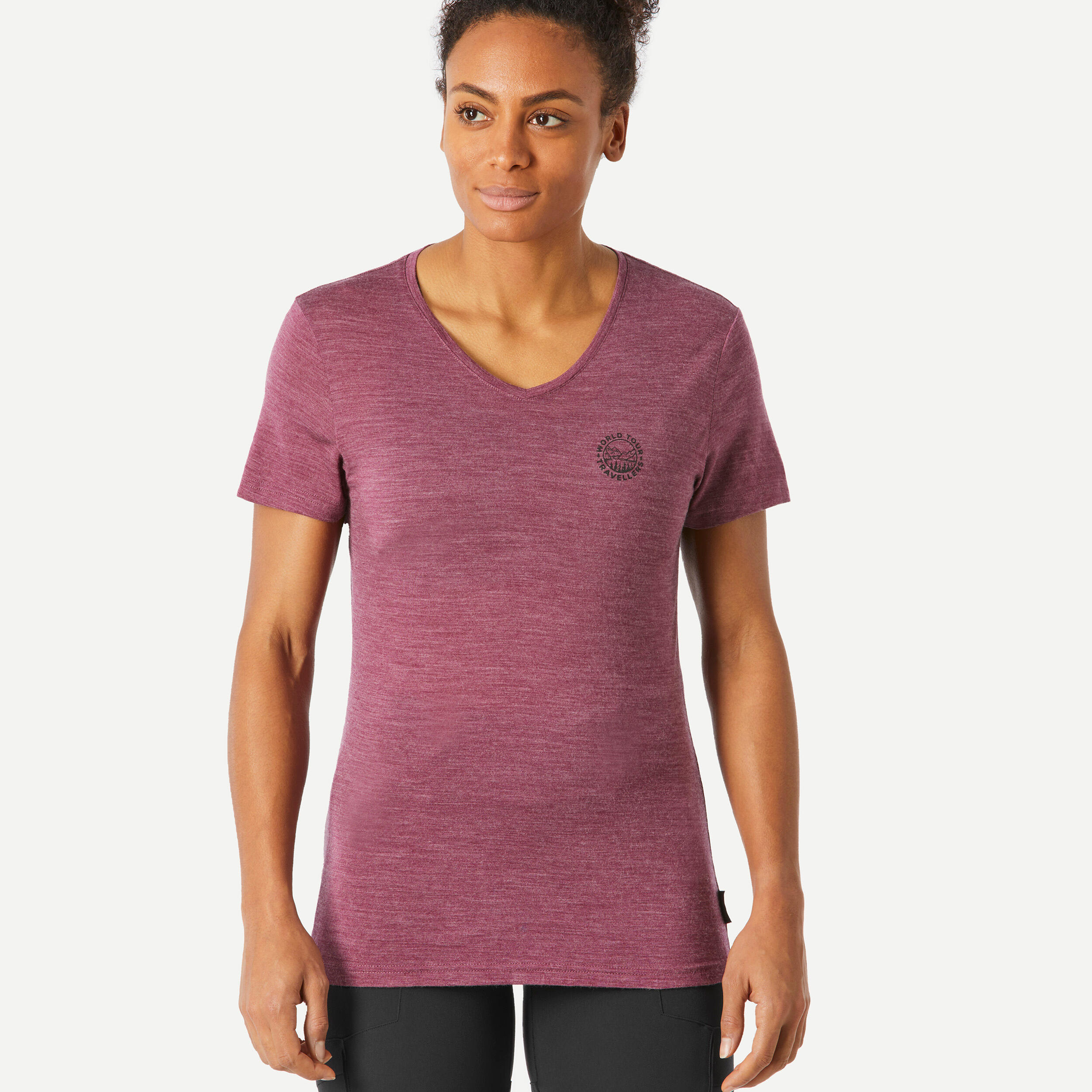 Forclaz - T-shirt De Trek Voyage Manches Courtes Laine Mérinos Femme - Travel 500 - T-shirt Manches Courtes - Randonnees Et Trekking Femme - Violet - 38 S - Decathlon