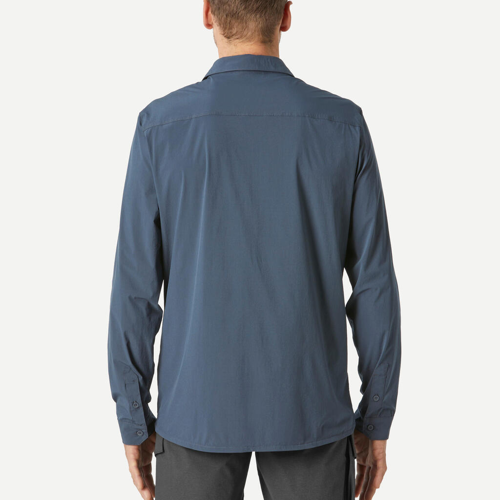 Pánska trekingová košeľa Travel 900 s dlhým rukávom s UV ochranou sivá