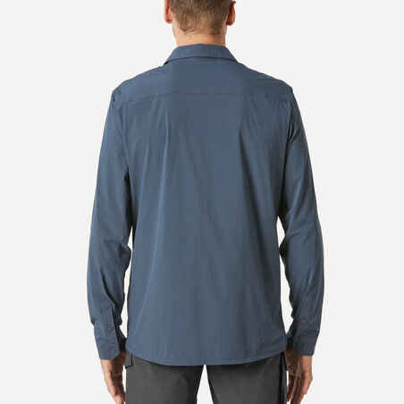 חולצת טיולים ארוכה לגברים להגנה מפני קרני UV -‏ Travel900 בצבע אפור