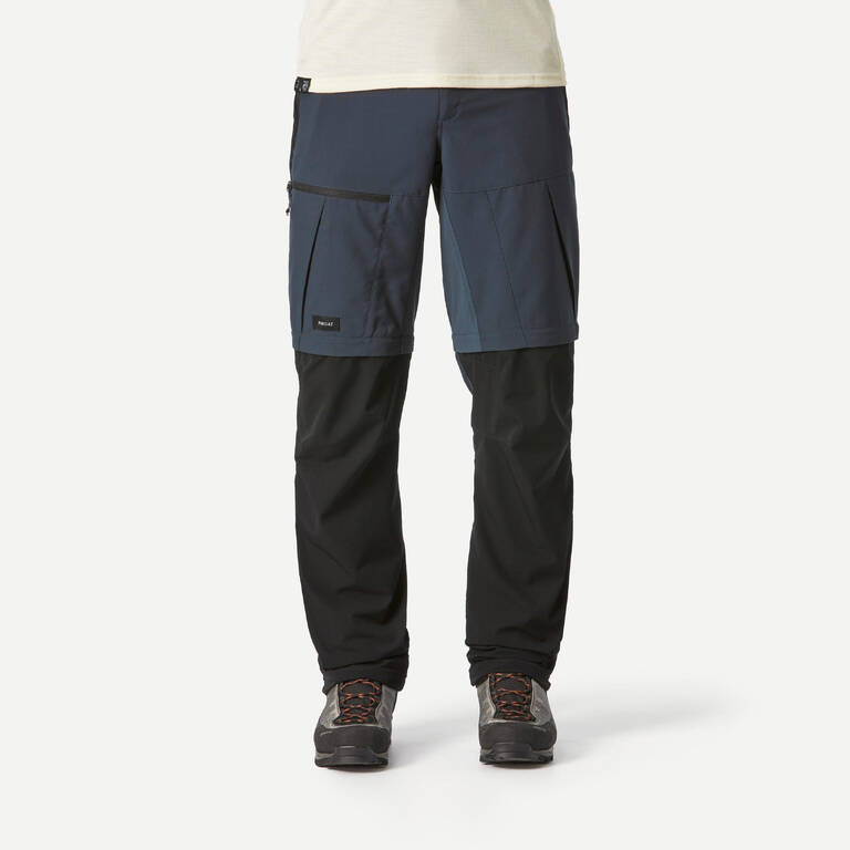 Men Zip-Off Dry Fit Durable Trekking Pants Grey Blue - MT500