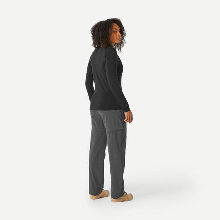 Sive ženske modularne pantalone za treking TRAVEL 500