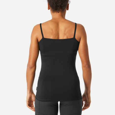 Γυναικείο αμάνικο μπλουζάκι από μαλλί Merino για ορεινή πεζοπορία MT500 - Μαύρο