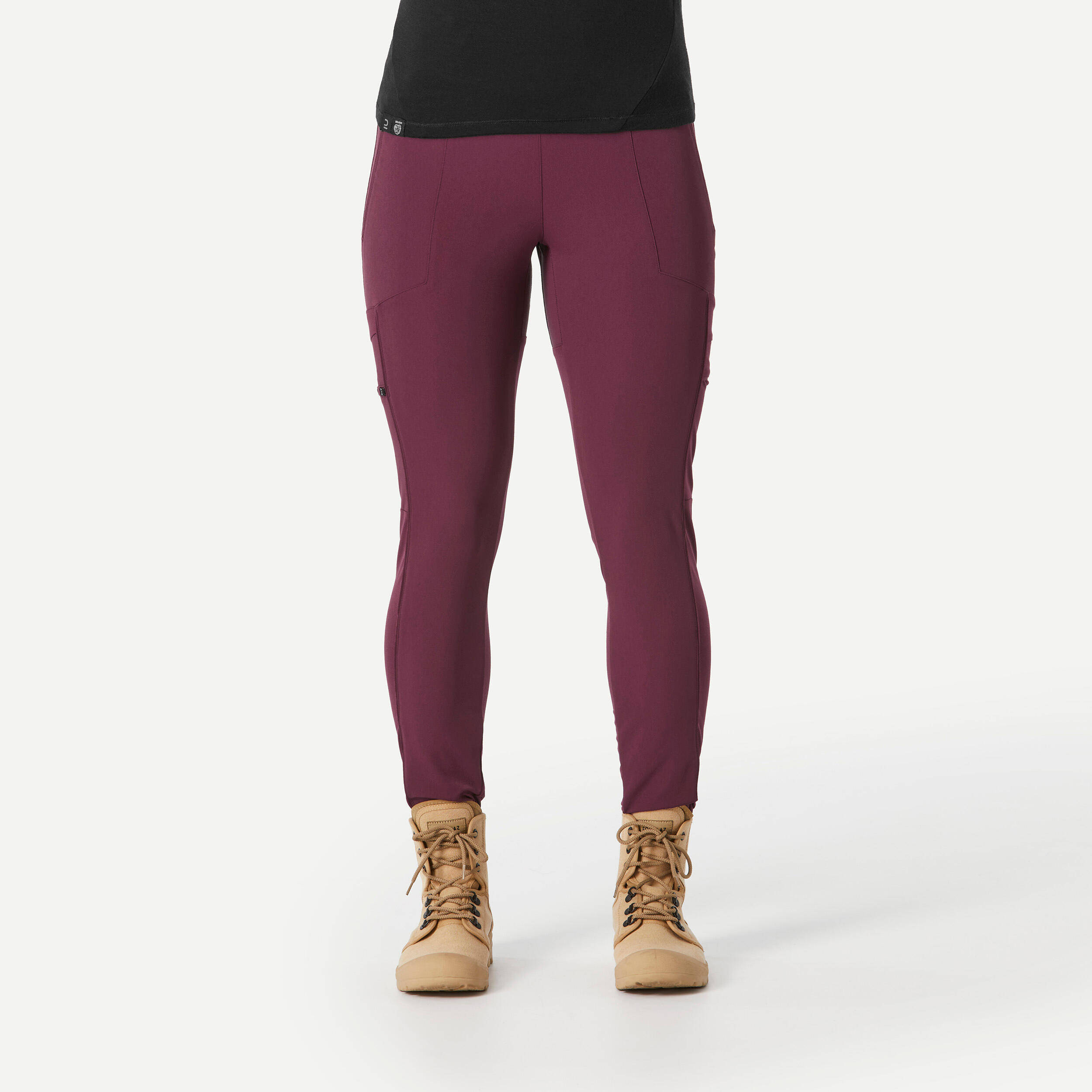 Women Stretchable Leggings with Pockets Chocolate - Travel 500 -  1