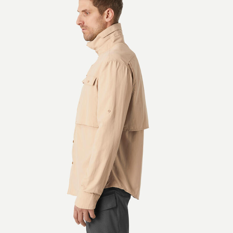 Men's long sleeved anti-UV desert trekking shirt - DESERT 500 - Beige