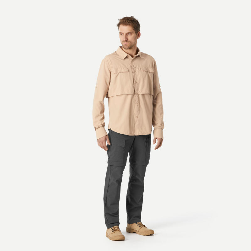 Men's long sleeved anti-UV desert trekking shirt - DESERT 500 - Beige