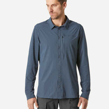 Siva moška pohodniška srajca z UV-zaščito z dolgimi rokavi TRAVEL 900 