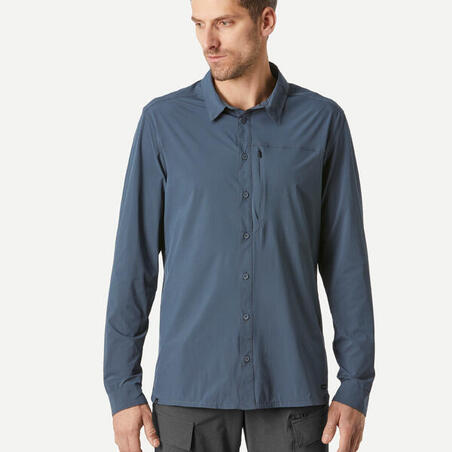 Skjorta för vandring och resor långärmad med UV-skydd - Travel900 - herr grå 