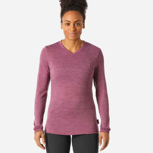 
      Playera de trekking de viaje de lana merina para mujer Travel 500 
  