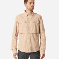 Camisa de Montaña y Trekking Hombre Forclaz Desert 500 Anti-UV Beige