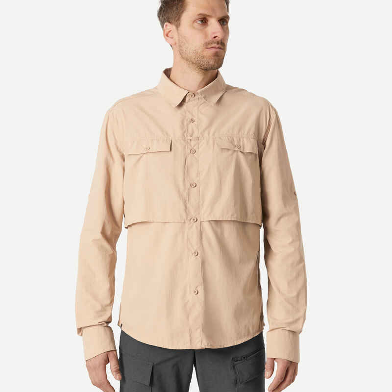 Men's long sleeved anti-UV desert trekking shirt - DESERT 900 - Beige