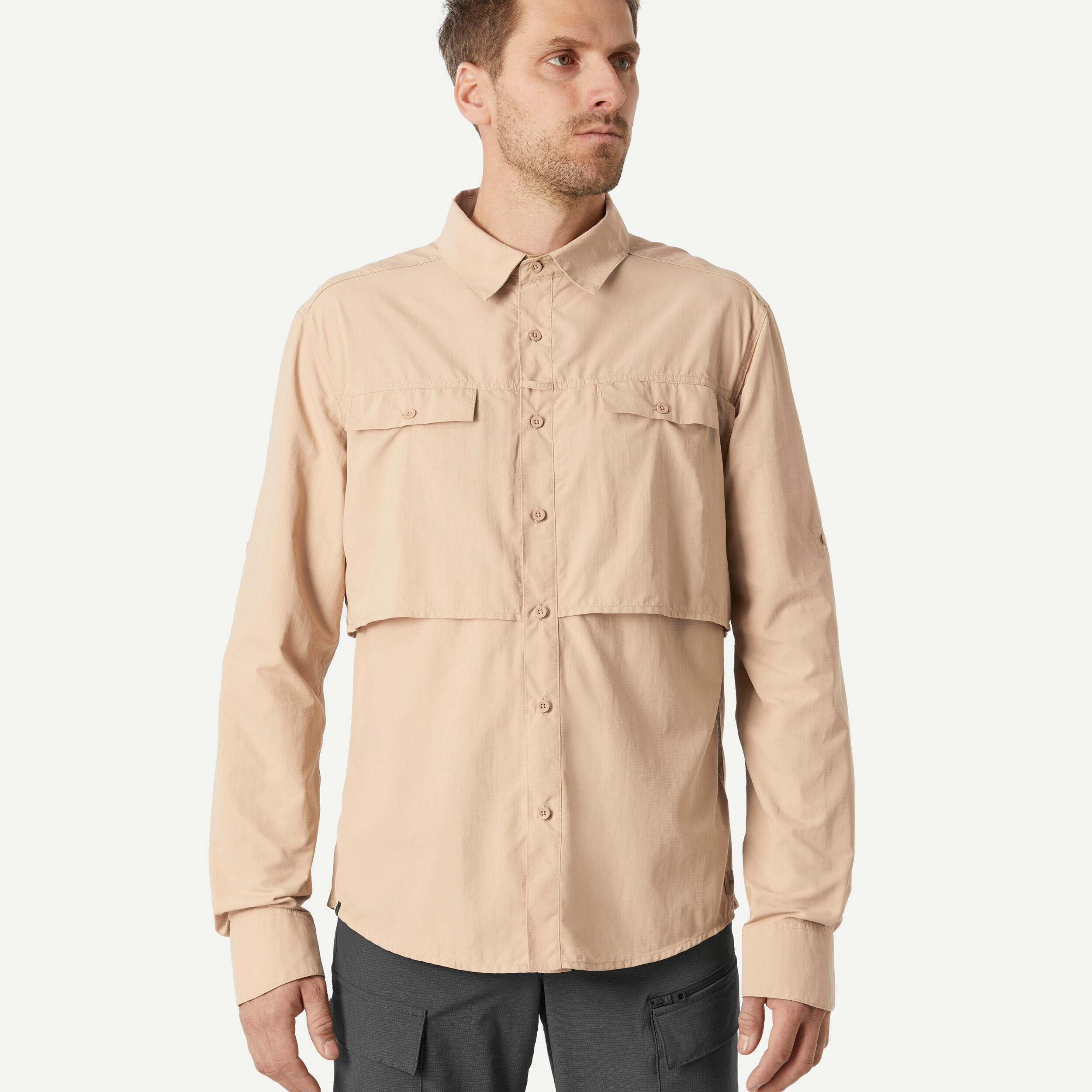 Men's long sleeved anti-UV desert trekking shirt - DESERT 900 - Beige 1/10