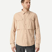 Men's long sleeved anti-UV desert trekking shirt - DESERT 500 - Beige