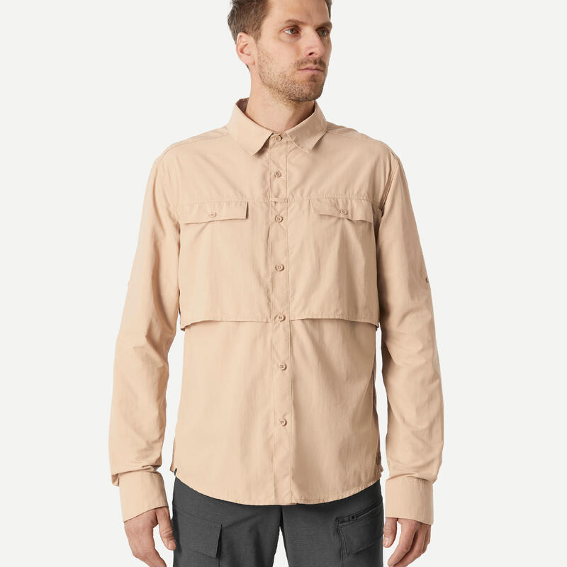 Men's long sleeved anti-UV desert trekking shirt - DESERT 500 - Beige ...