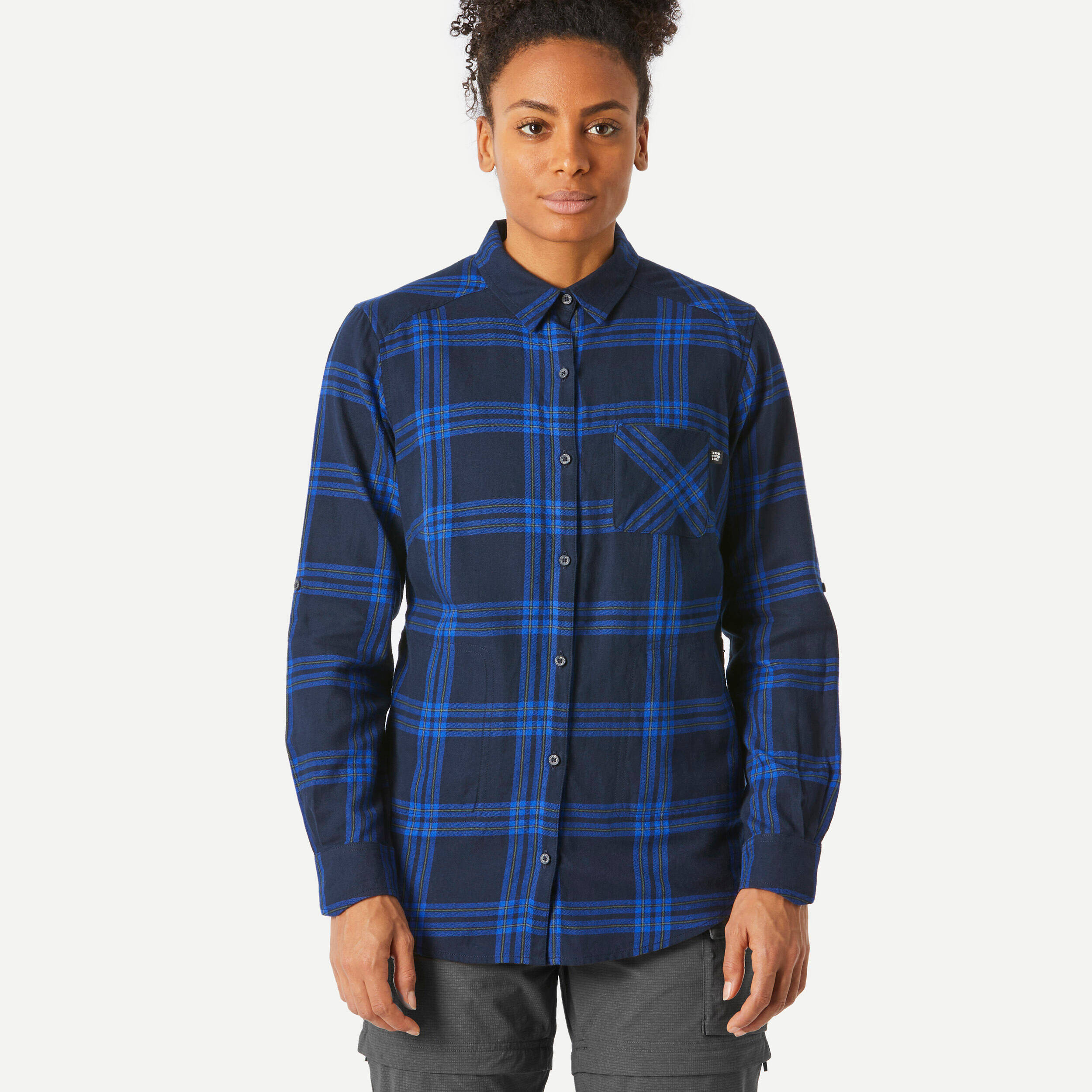 Women Checked Full Sleeve Light Flannel Shirt Blue - Travel 100 -  4
