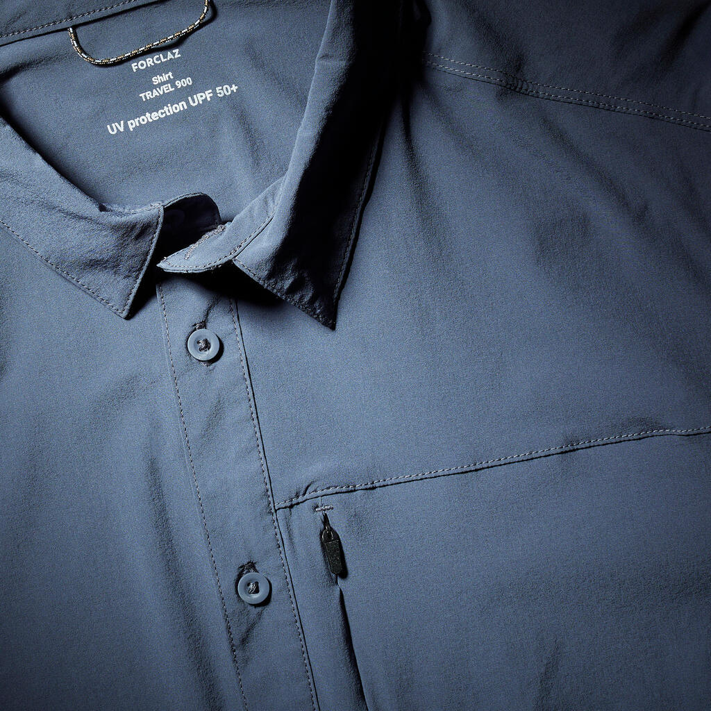 Vīriešu pārgājienu krekls ar garām piedurknēm, UV aizsardzību “Travel900”,pelēks