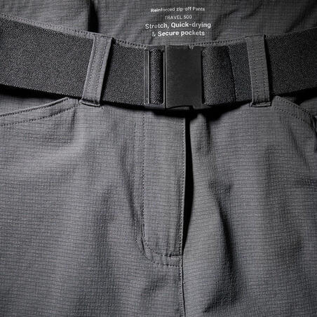 Чоловічі штани TRAVEL 500 для гірського трекінгу, модульні - Темно-сірі