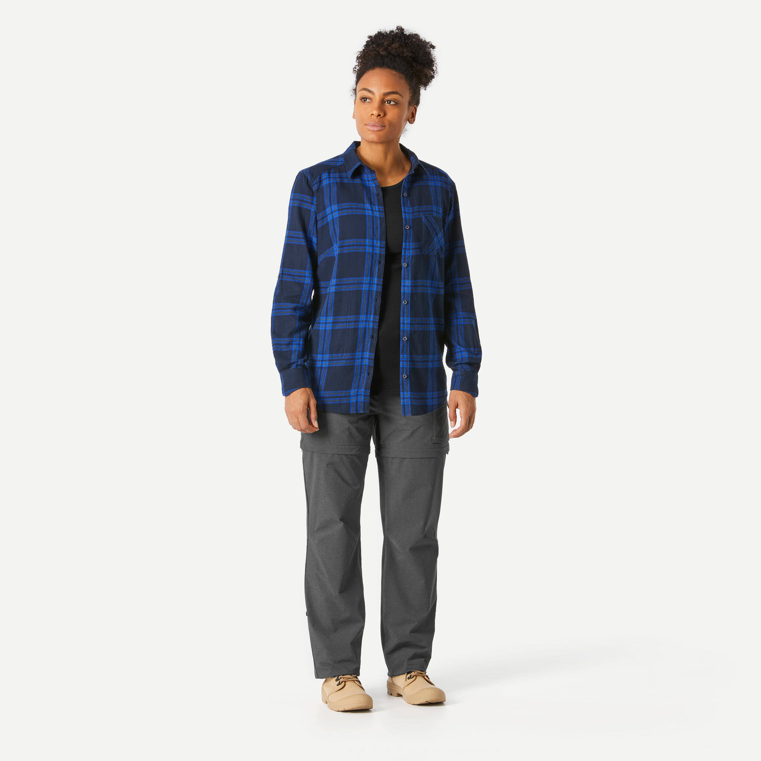 Women Checked Full Sleeve Light Flannel Shirt Blue - Travel 100 -  3