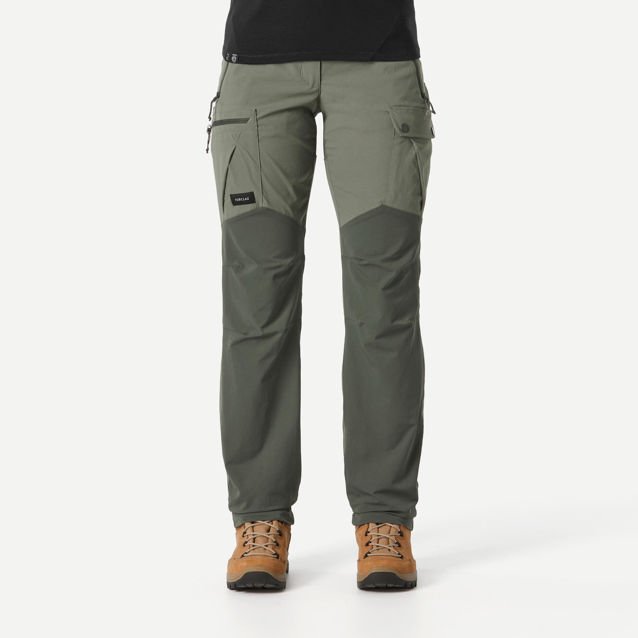 Women's Hiking Pants - MT 500 Khaki - Khaki brown, Black olive, Carbon grey  - Forclaz - Decathlon