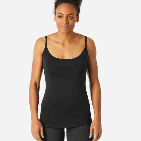Črna ženska pohodniška majica z naramnicami iz merino volne MT500 