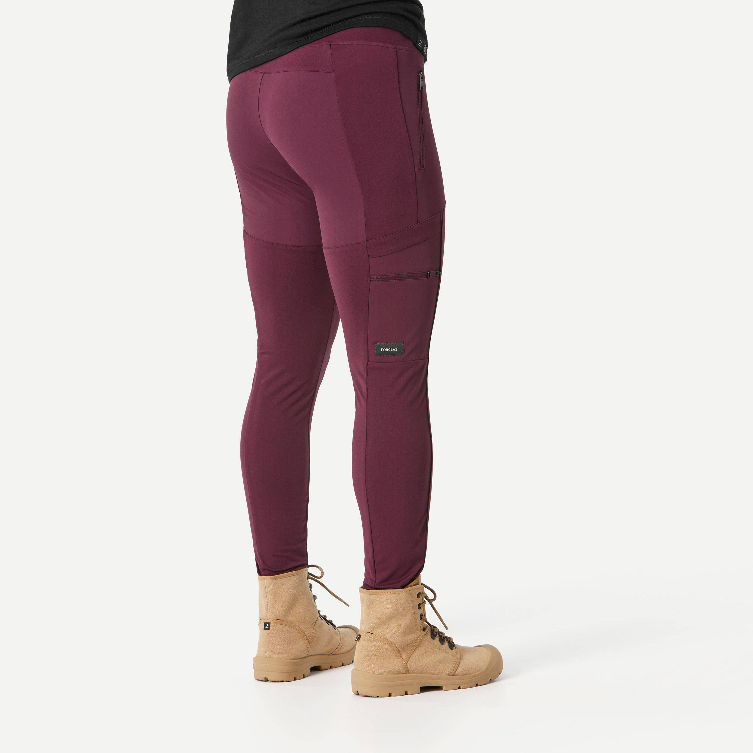 Women Stretchable Leggings with Pockets Chocolate - Travel 500 -  4