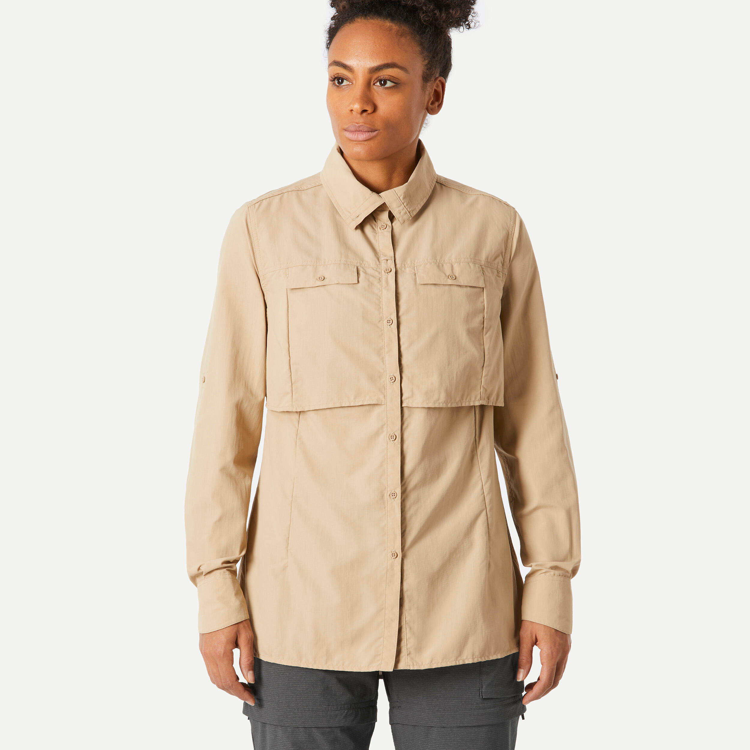 Forclaz - Chemise Manches Longues De Trekking Désert - Anti-uv - Femme Travel 900 - Chemise Manches Longues - Randonnees Et Trekking Femme - Beige-marron - 44l - Decathlon