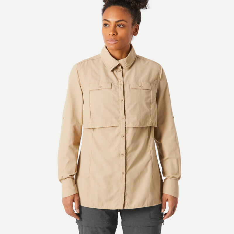 Desert 500 Women's Long-sleeved Trekking Shirt - Beige