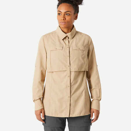 Γυναικείο μακρυμάνικο πουκάμισο πεζοπορίας στην έρημο Travel 900 με προστασία UV