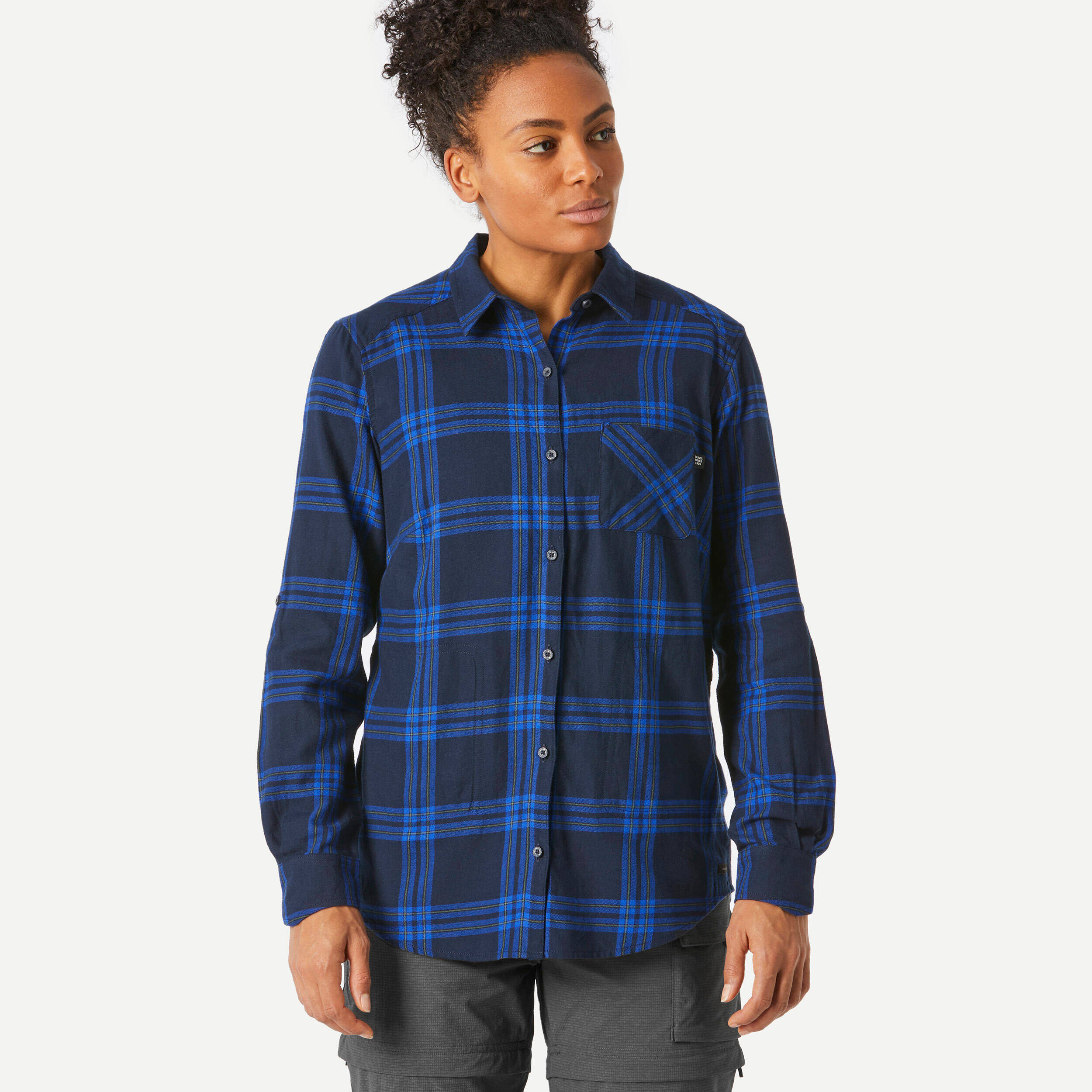 Women Checked Full Sleeve Light Flannel Shirt Blue - Travel 100 -  1