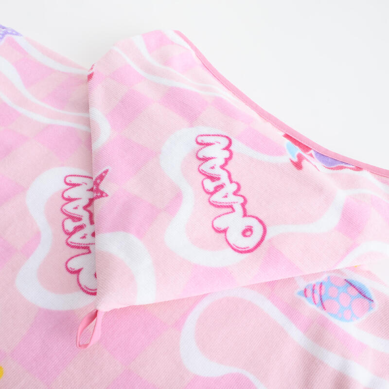 兒童款衝浪毛巾衣 500－粉紅方格款