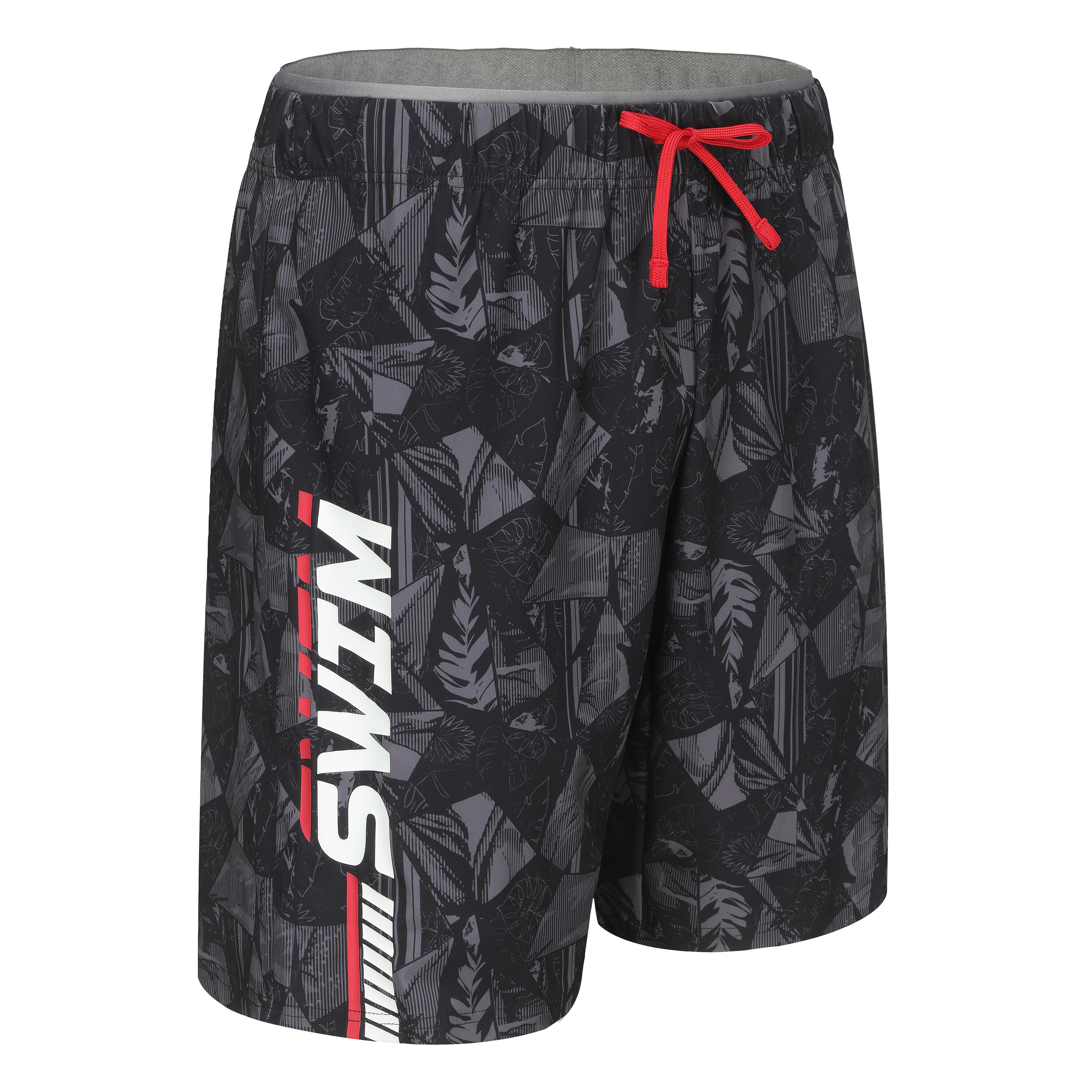 MEN'S LONG SWIMMING SWIM SHORTS, 100 GEO BLACK