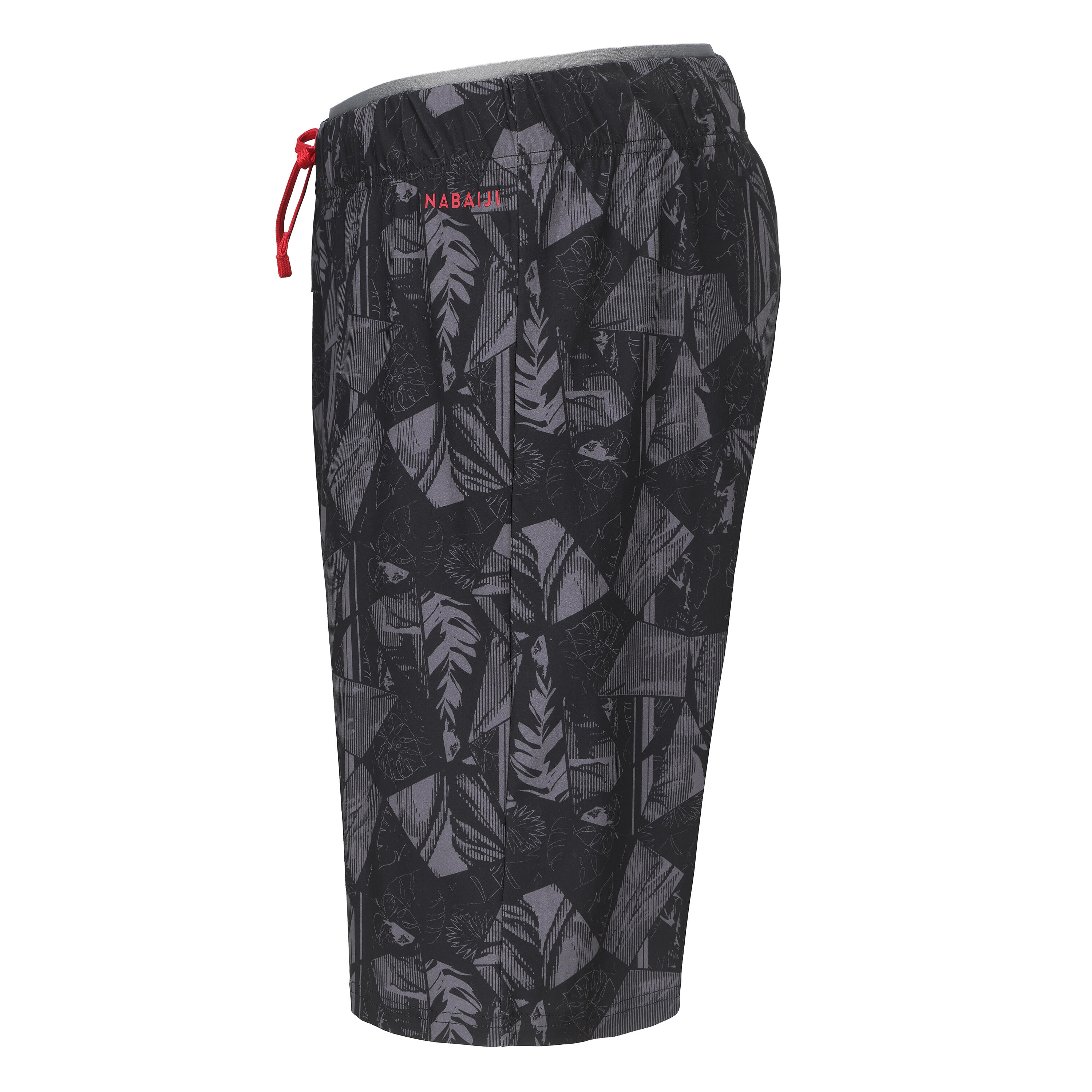 Men's Long Swim Shorts 100 Geo Quick-Dry & Comfortable Black