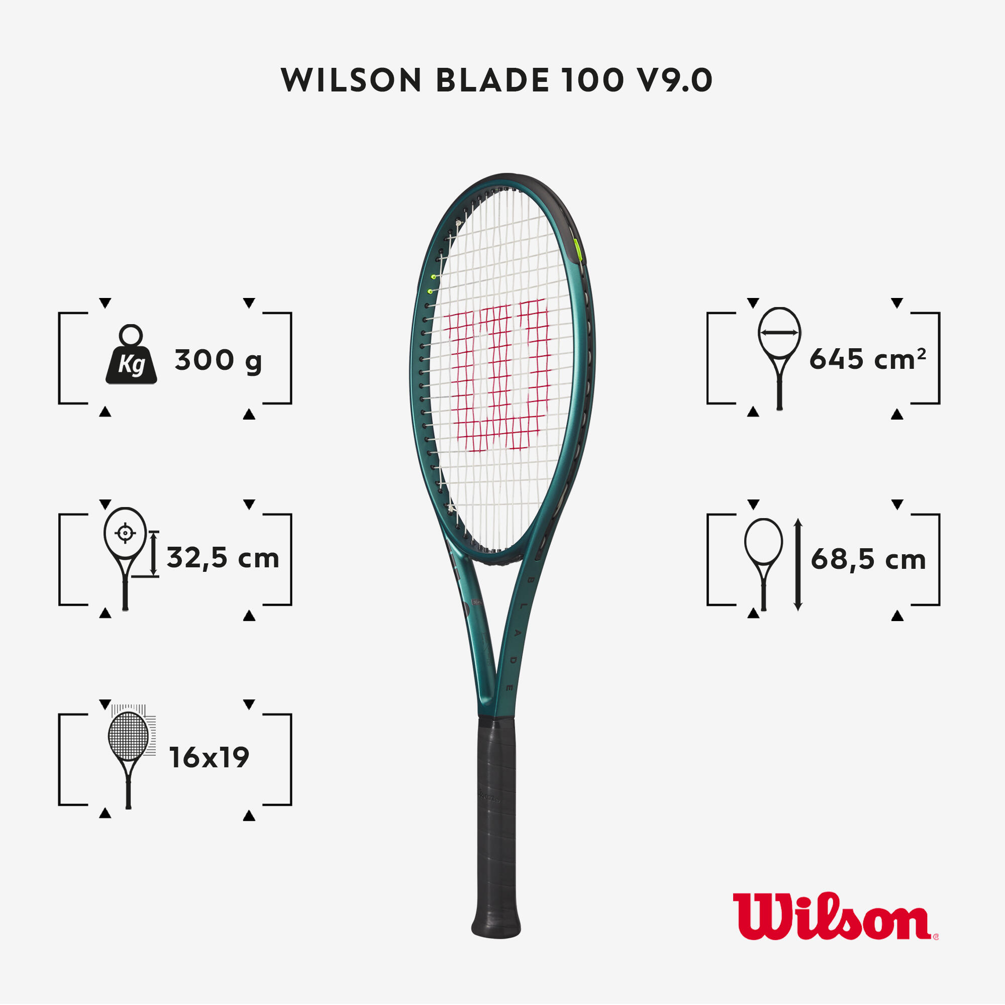 Adult Tennis Racket Blade 100 V9 300 g Unstrung - Dark Green 2/6