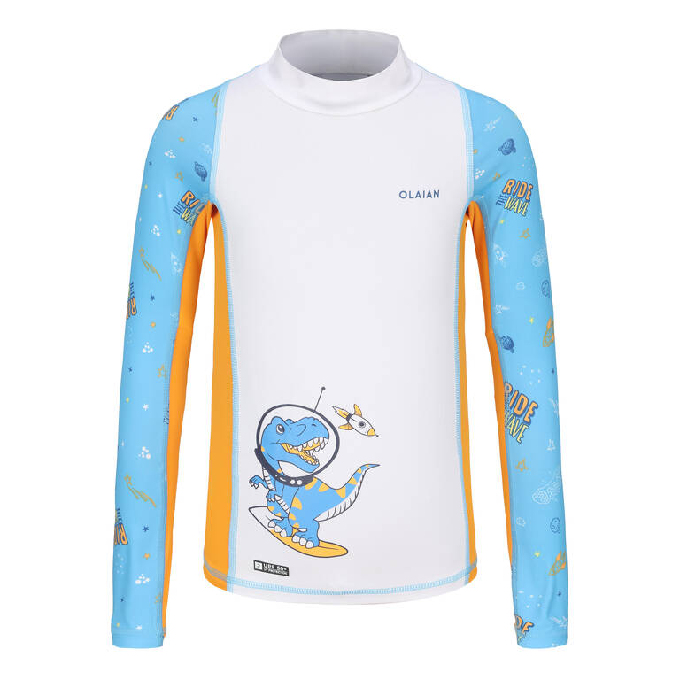 Boys' surfing long sleeve UV T-shirt 500 - blue orange