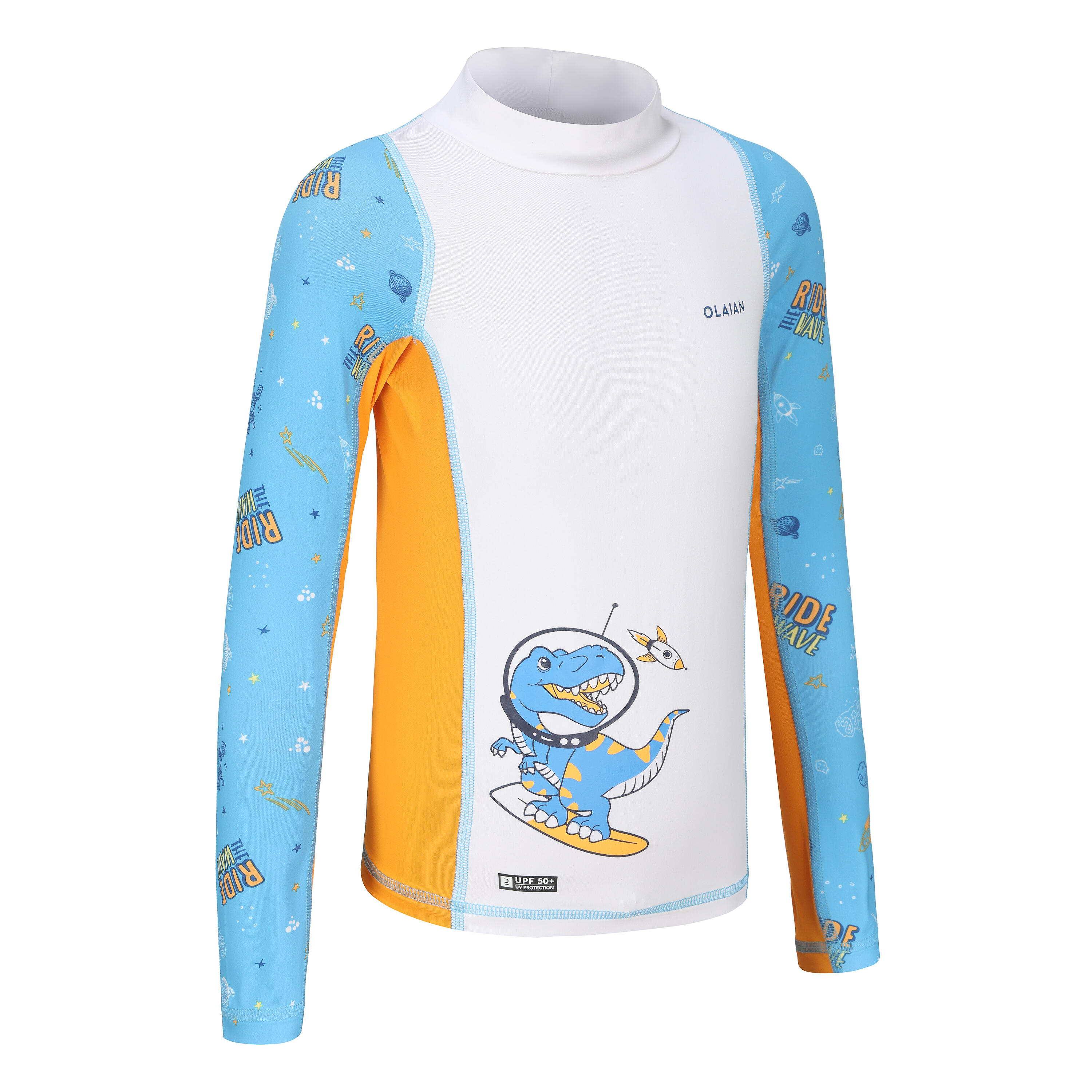 Boys' surfing long sleeve UV T-shirt 500 blue orange