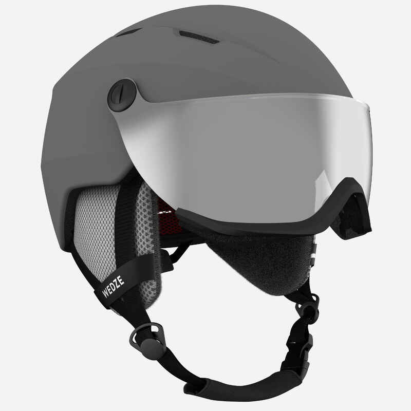 ADULT SKI DOWNHILL HELMET WITH VISOR H350 GREY Decathlon