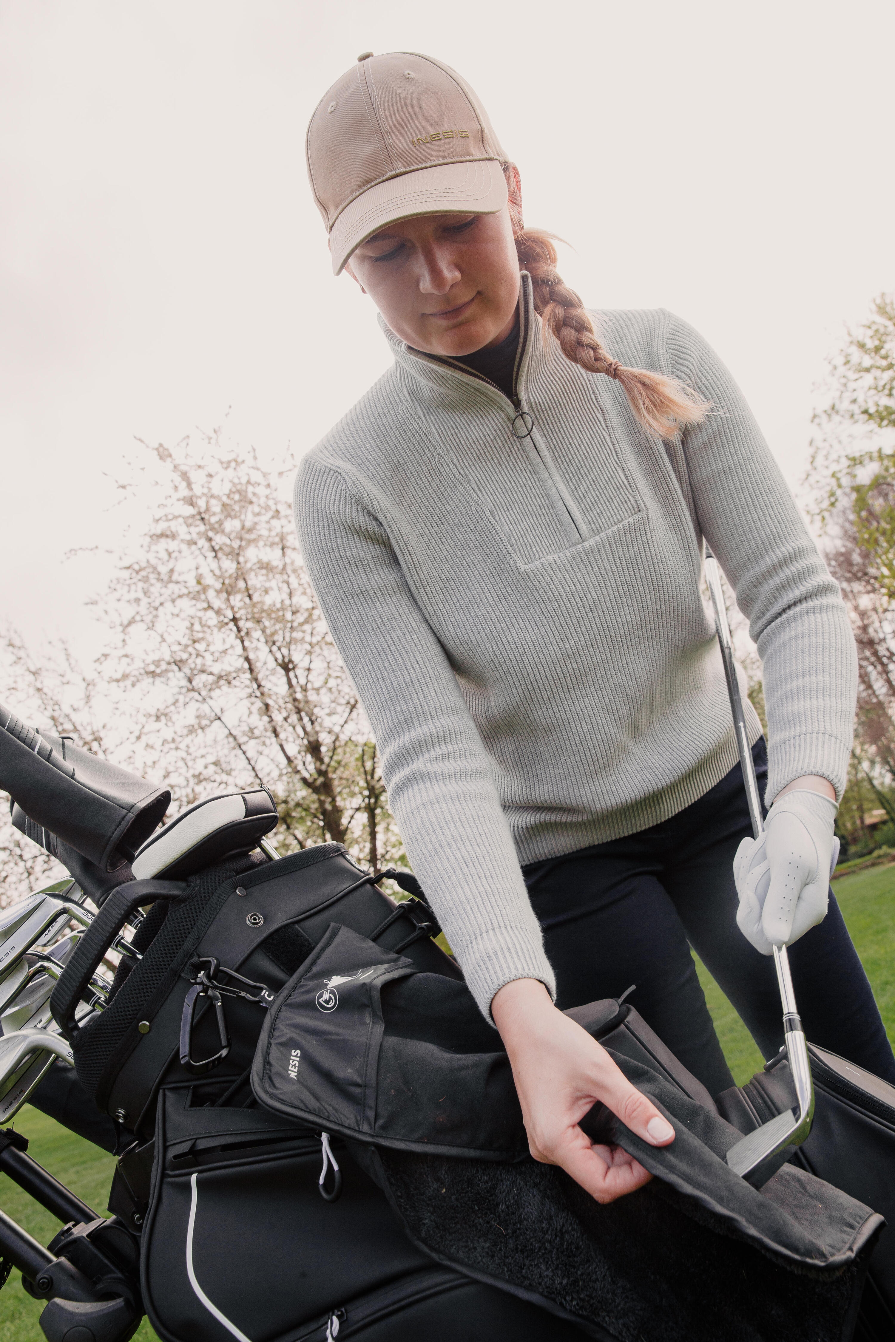 Pull golf zippé femme, MW500 gris 6/9