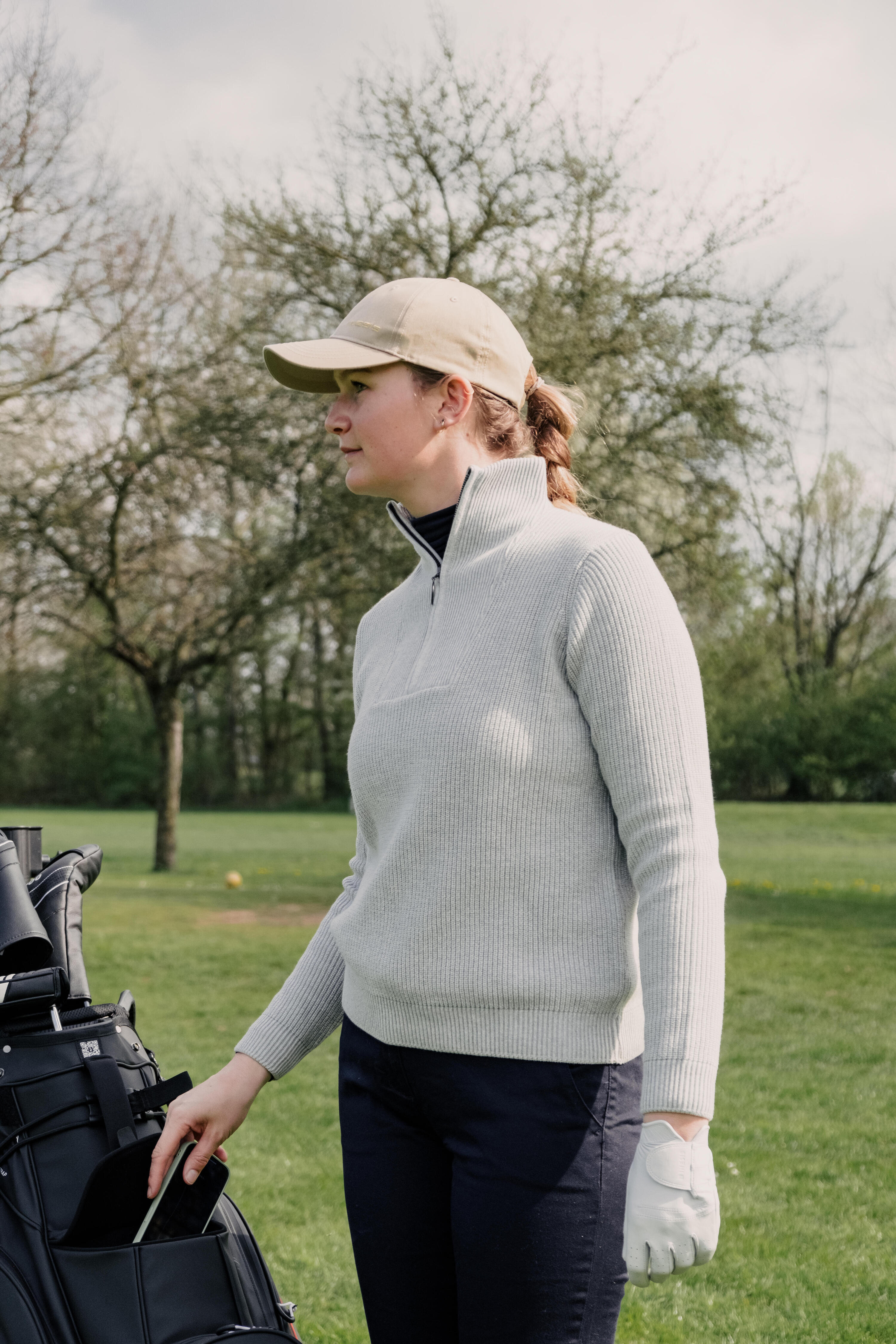 Pull golf zippé femme, MW500 gris 8/9