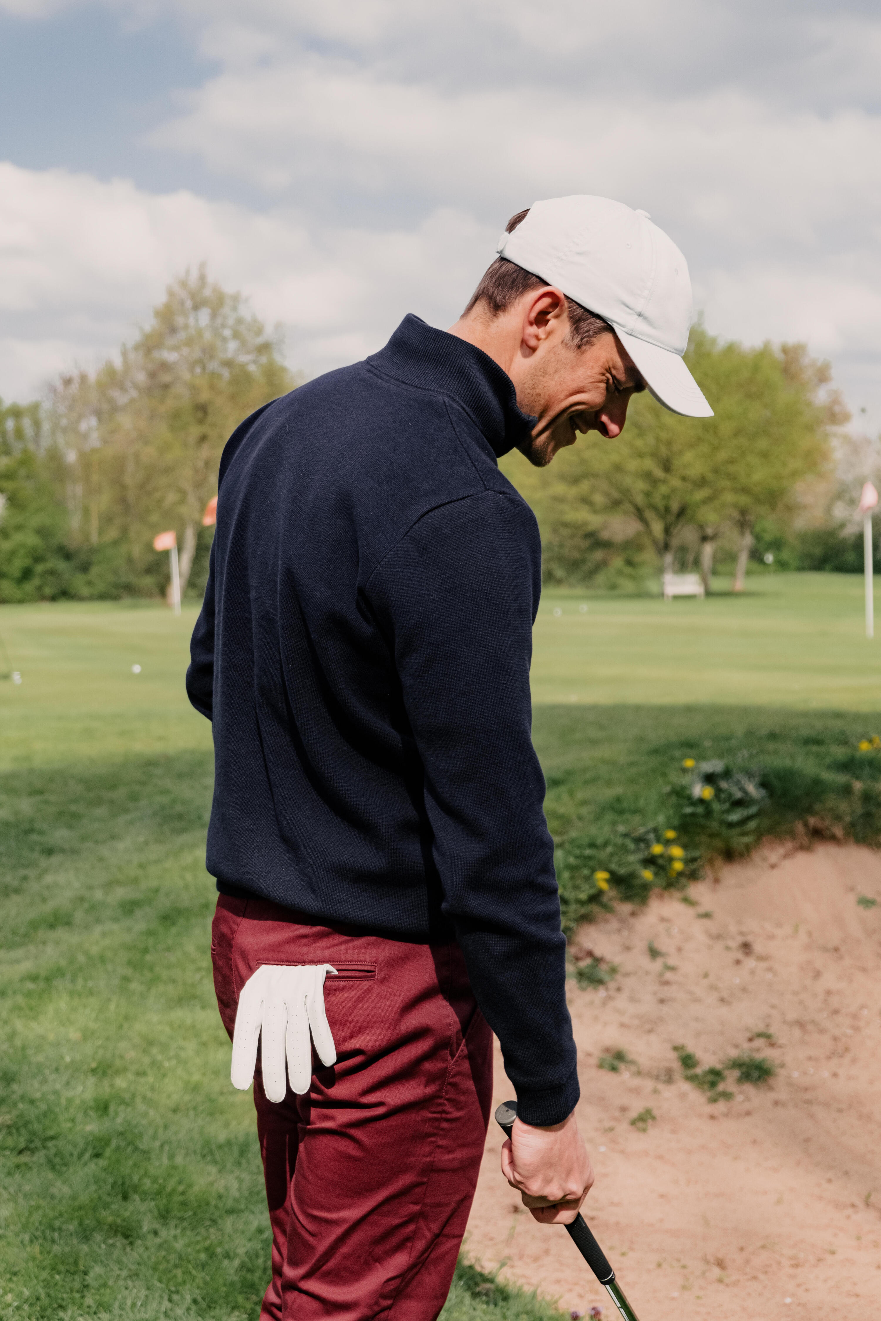 Pull de golf col montant zippé 100% coton Homme, MW500 marine 8/9