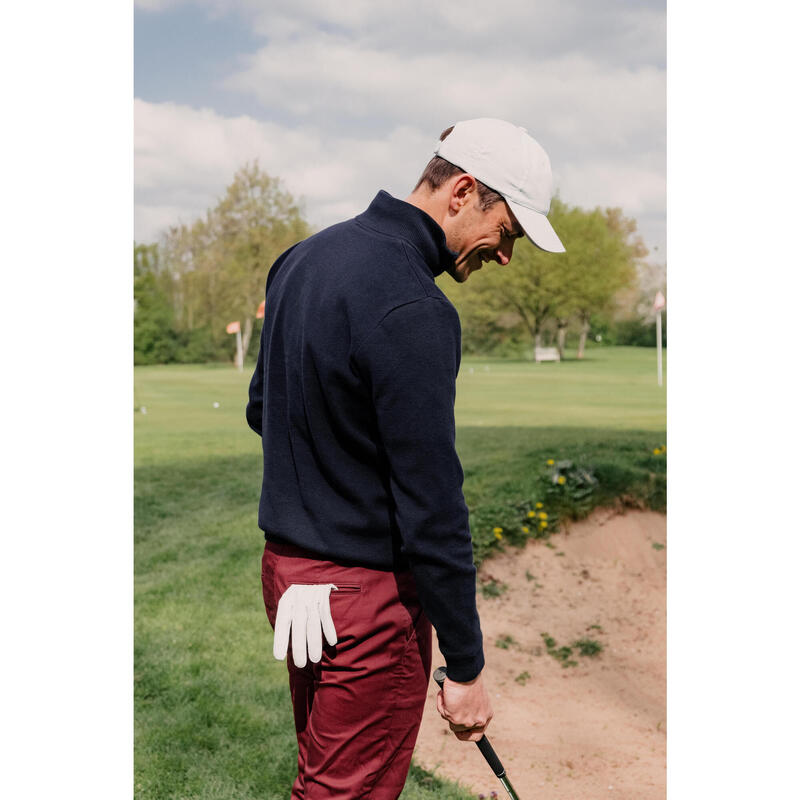 Pulover golf guler ridicat cu fermoar 100% bumbac MW500 Bleumarin Bărbați