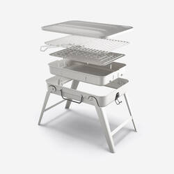 Portable 4-person camping barbecue for wood, charcoal and briquettes