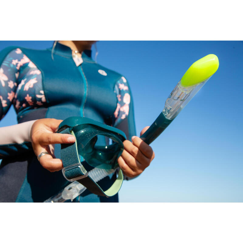 Kit Snorkel Máscara 100 Confort + Tubo Dry Top Adulto Verde