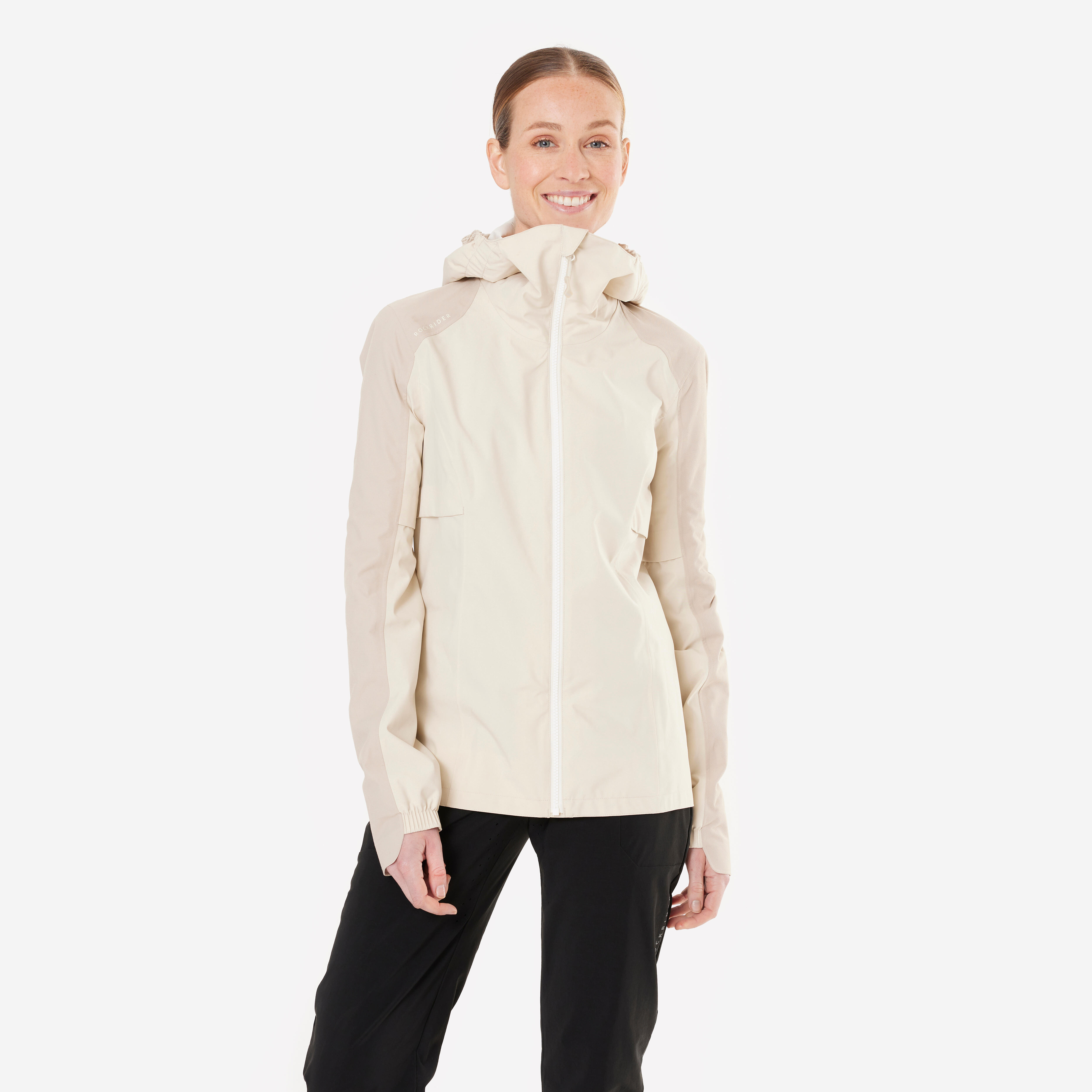 Women's Mountain Biking Rain Jacket Comfort 900 - Beige