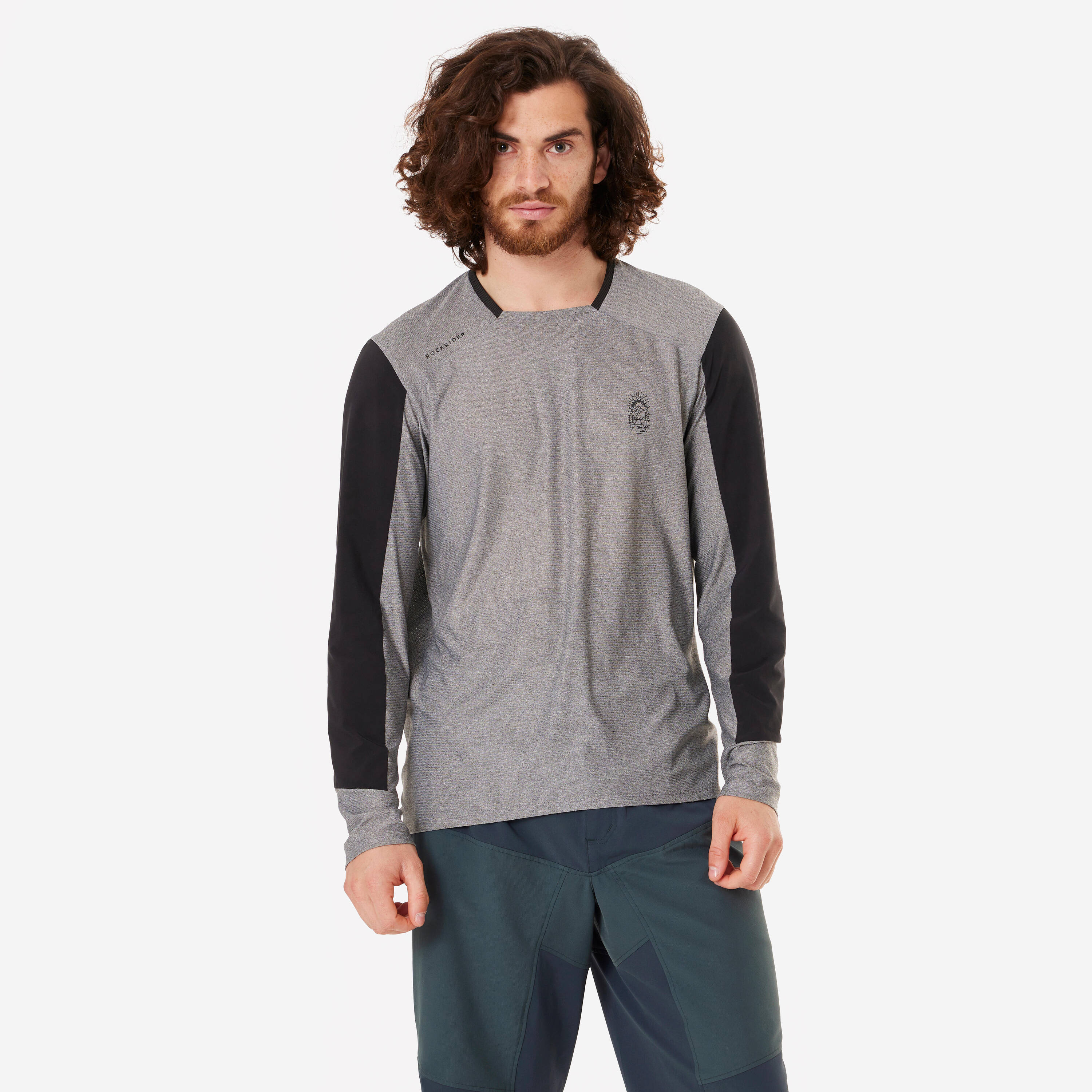 Long-Sleeved Mountain Biking Jersey EXPL 100 - Grey -  1