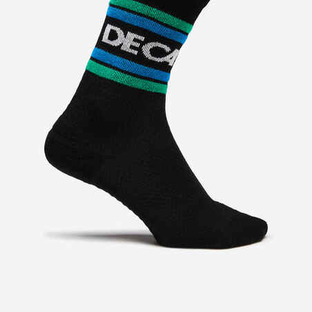 Ilgos kojinės „Decathlon Héritage“ su logotipu, 2 poros, baltos, juodos