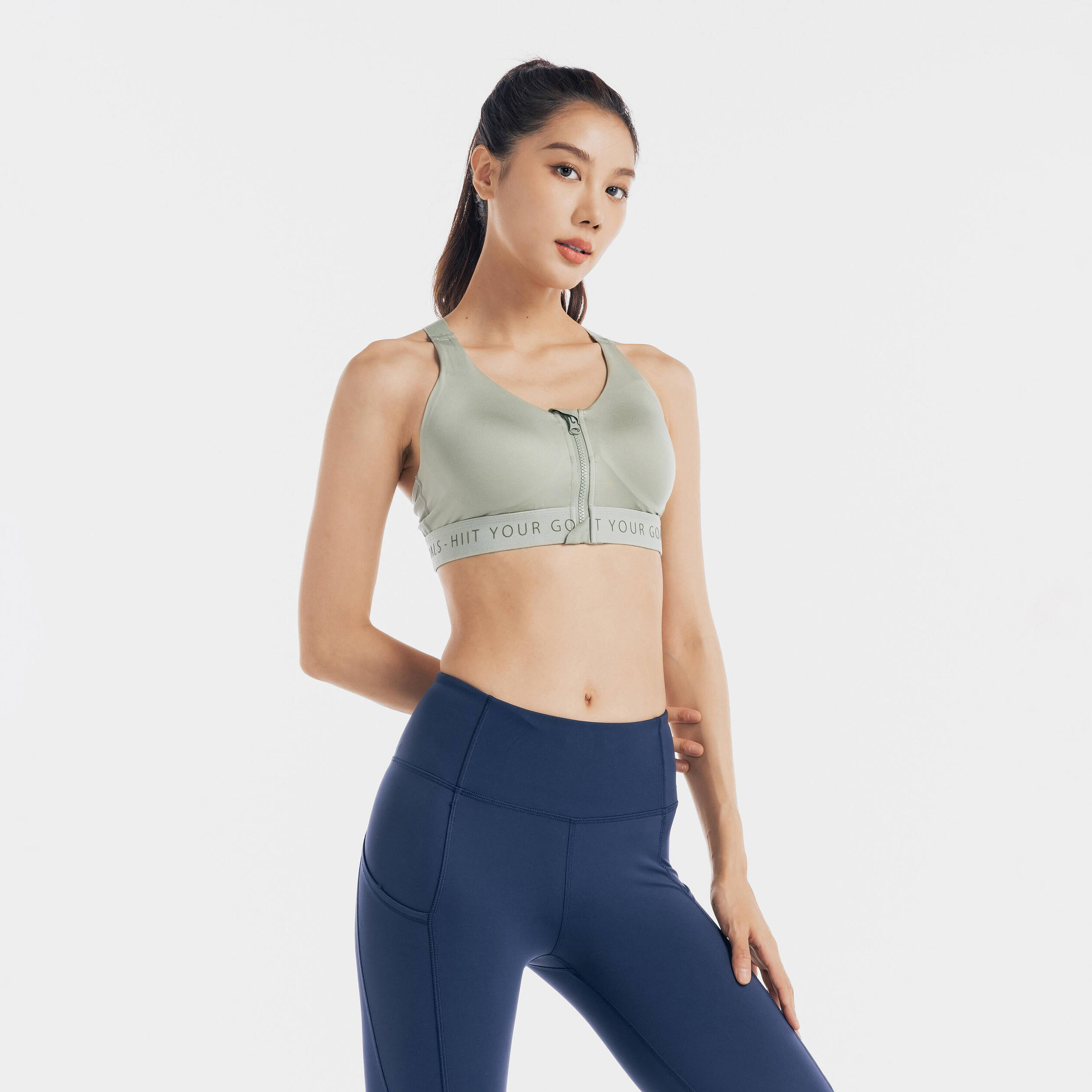 Sports Bra High Support with Zip - Green