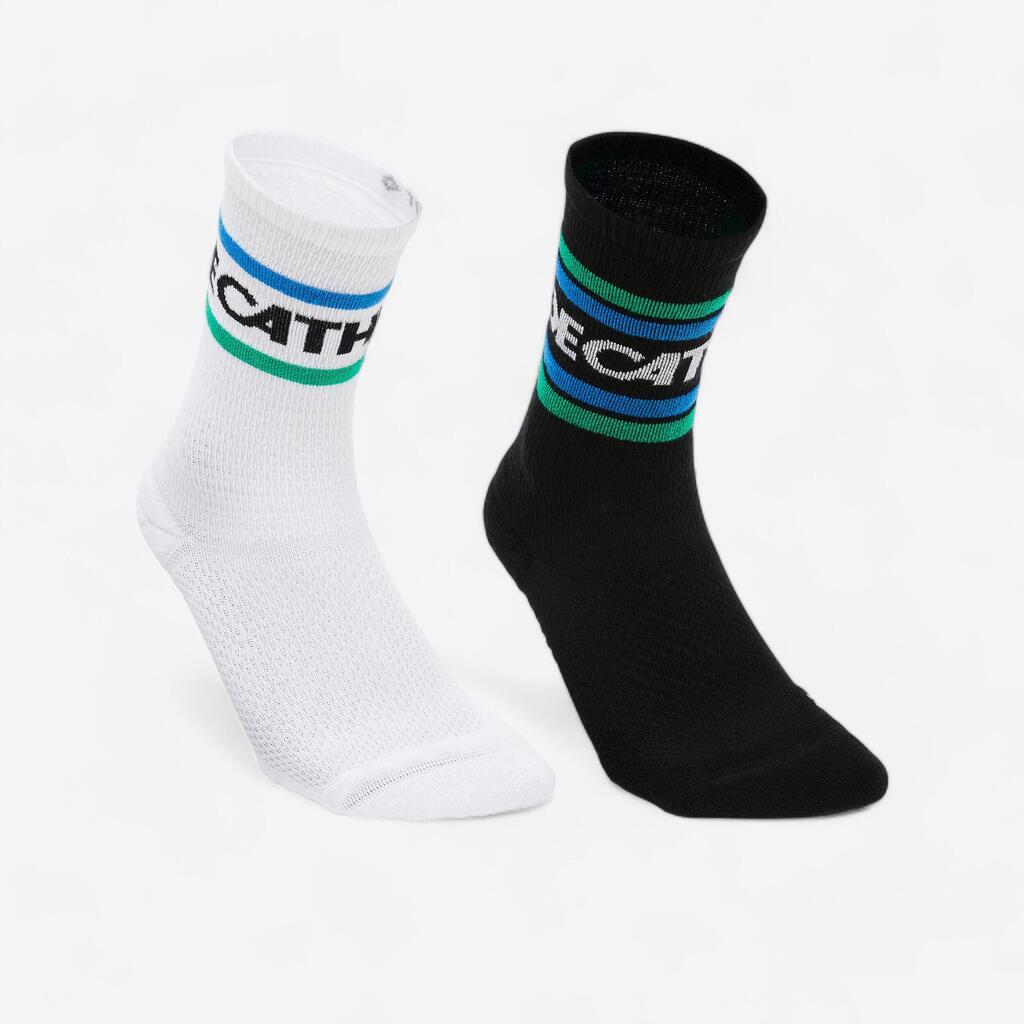 Sportwear high socks -2-Pair Pack-White/Black Héritage DECATHLON Logo