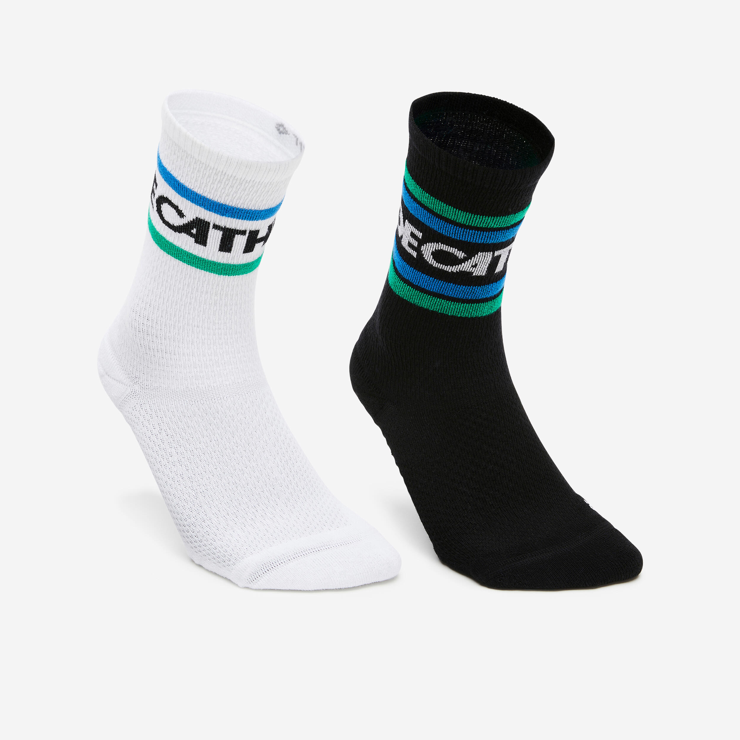 NEWFEEL Sportwear high socks -2-Pair Pack-White/Black Héritage DECATHLON Logo