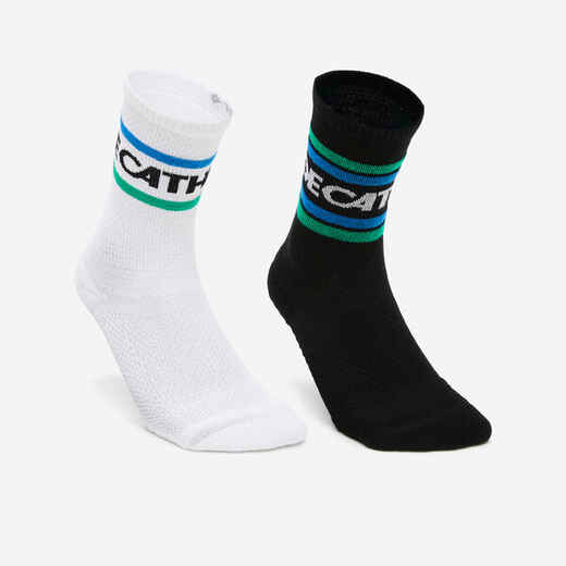 
      Sportwear high socks -2-Pair Pack-White/Black Héritage DECATHLON Logo
  