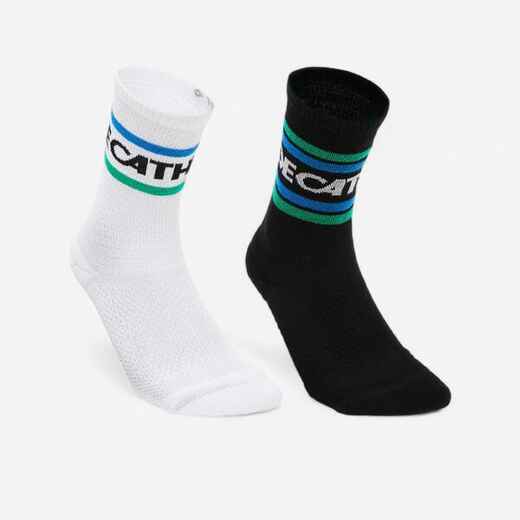 
      Sportwear high socks -2-Pair Pack-White/Black Héritage DECATHLON Logo
  